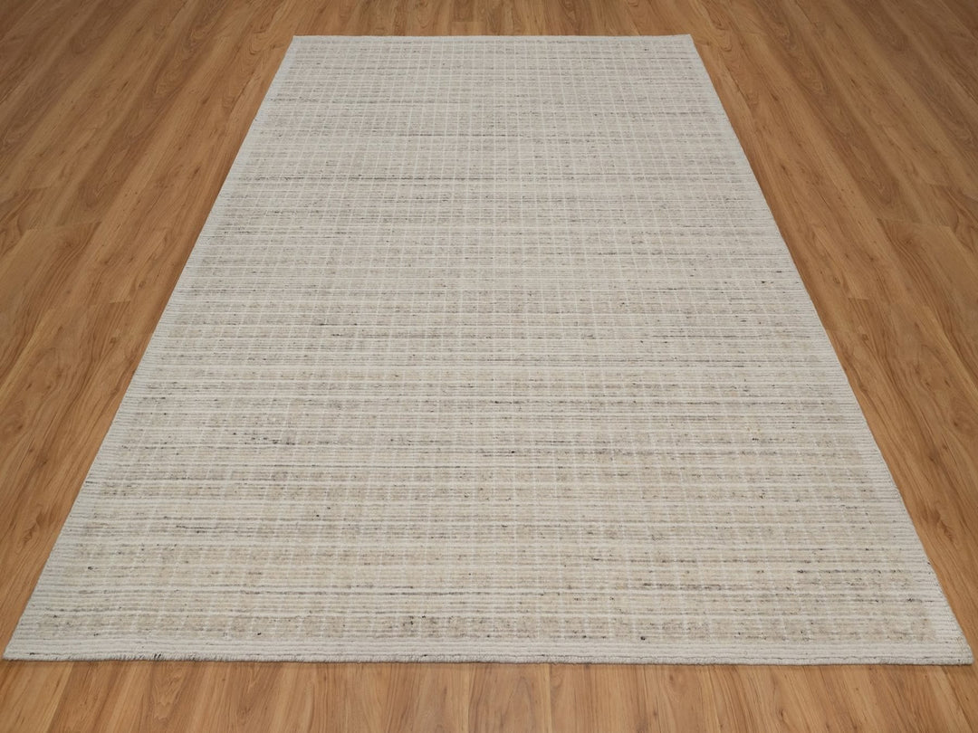 8'0" x 10'0" New Hand Loomed Ivory Wool Rectangle Oriental Rug - MOA10291755