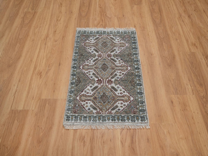1'11" x 3'0" New Hand Knotted Ivory Wool Rectangle Oriental Rug - MOA10291765