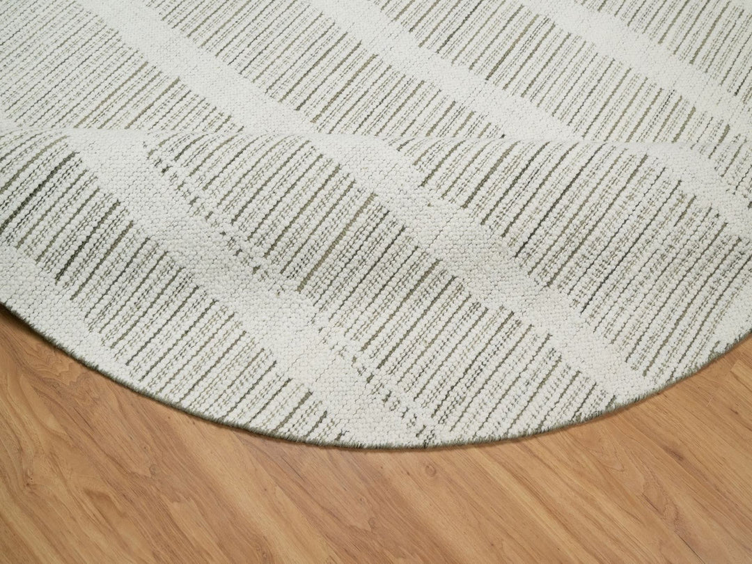 7'11" x 7'11" New Hand Woven Ivory Wool Round Oriental Rug - MOA10291770
