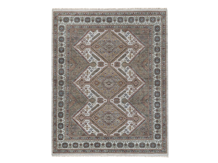 7'11" x 10'0" New Hand Knotted Ivory Wool Rectangle Oriental Rug - MOA10291771