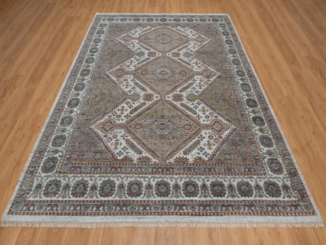7'11" x 10'0" New Hand Knotted Ivory Wool Rectangle Oriental Rug - MOA10291771