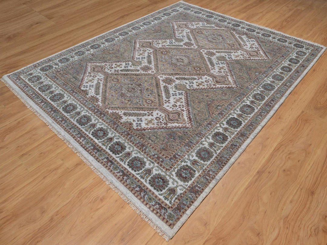 7'11" x 10'0" New Hand Knotted Ivory Wool Rectangle Oriental Rug - MOA10291771