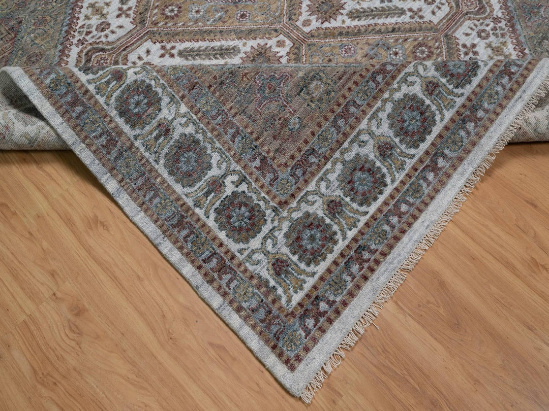 7'11" x 10'0" New Hand Knotted Ivory Wool Rectangle Oriental Rug - MOA10291771