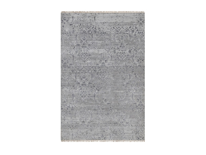 5'11" x 9'0" New Hand Knotted Grey Wool & Silk Rectangle Oriental Rug - MOA10291779