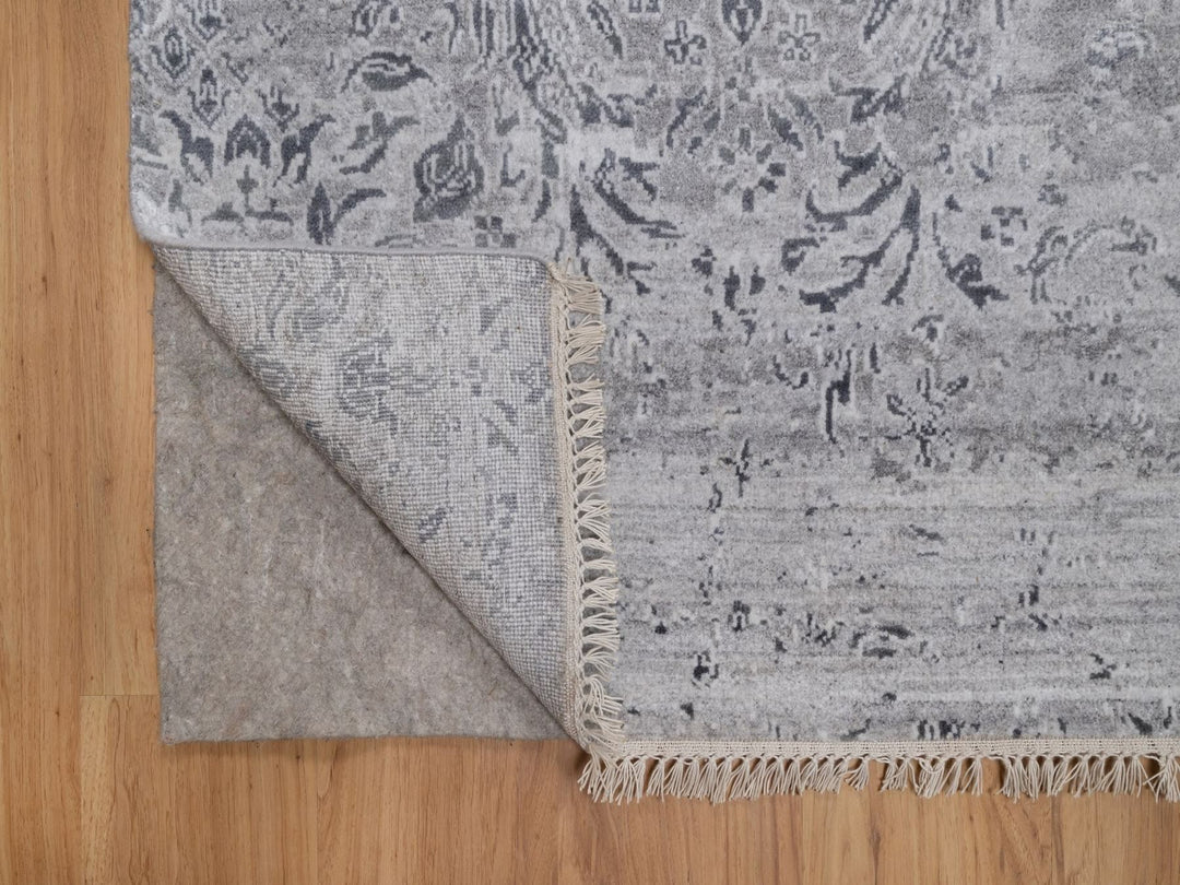5'11" x 9'0" New Hand Knotted Grey Wool & Silk Rectangle Oriental Rug - MOA10291779