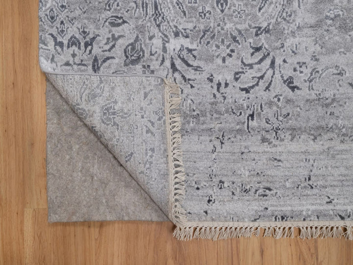 5'11" x 9'0" New Hand Knotted Grey Wool & Silk Rectangle Oriental Rug - MOA10291779