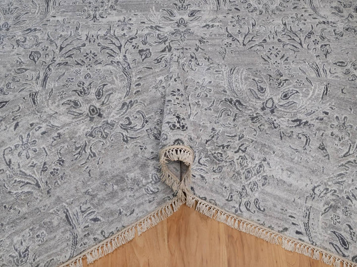 5'11" x 9'0" New Hand Knotted Grey Wool & Silk Rectangle Oriental Rug - MOA10291779