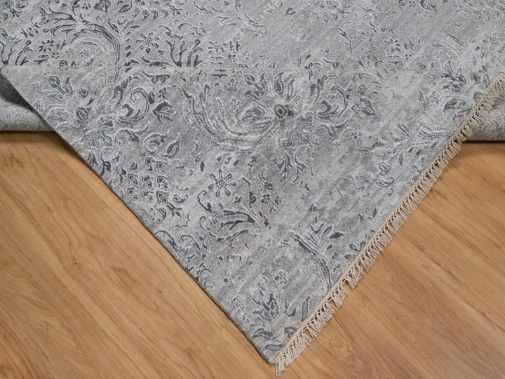 5'11" x 9'0" New Hand Knotted Grey Wool & Silk Rectangle Oriental Rug - MOA10291779