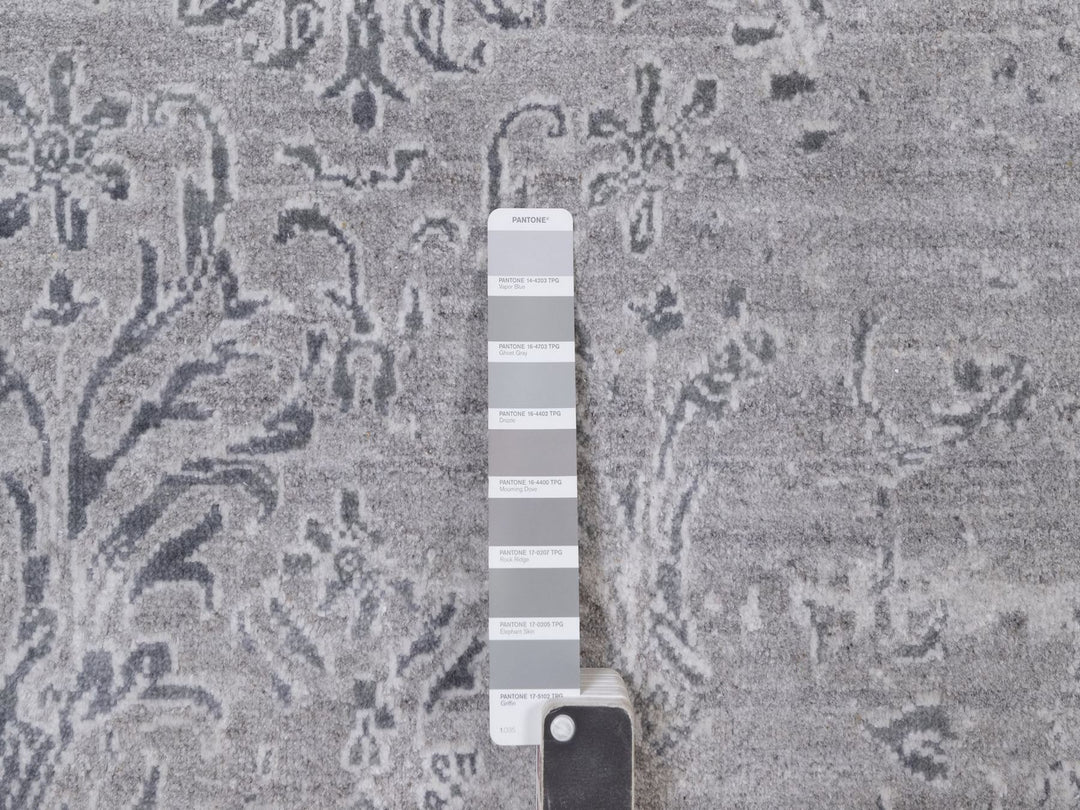 5'11" x 9'0" New Hand Knotted Grey Wool & Silk Rectangle Oriental Rug - MOA10291779