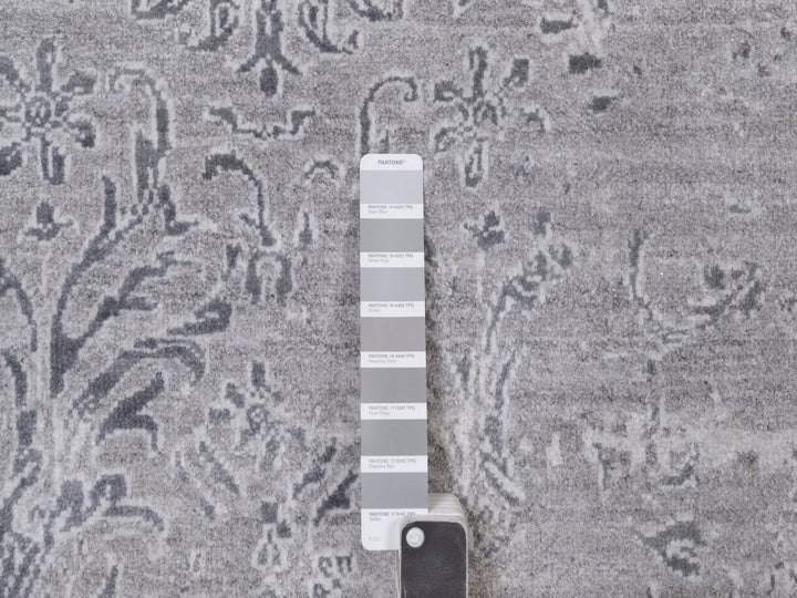 5'11" x 9'0" New Hand Knotted Grey Wool & Silk Rectangle Oriental Rug - MOA10291779