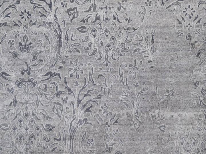 5'11" x 9'0" New Hand Knotted Grey Wool & Silk Rectangle Oriental Rug - MOA10291779