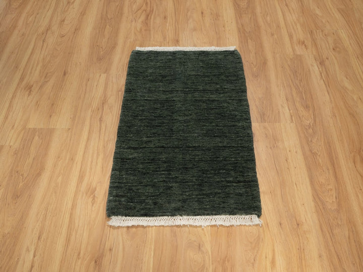 1'11" x 2'8" New Hand Loomed Green Wool Rectangle Oriental Rug - MOA10291781