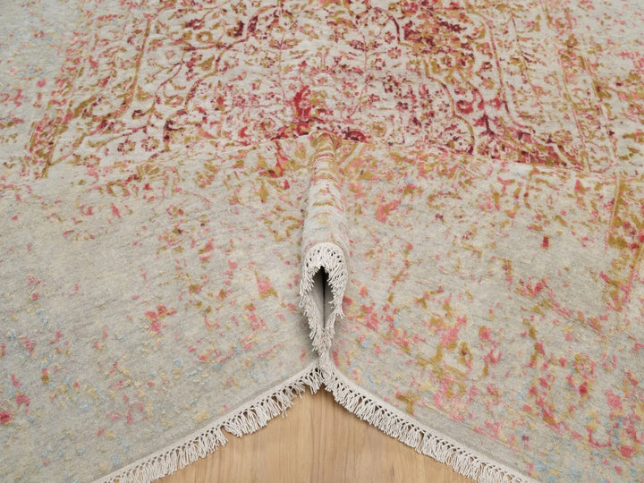 6'1" x 9'1" New Hand Knotted Pink Wool & Silk Rectangle Oriental Rug - MOA10291783