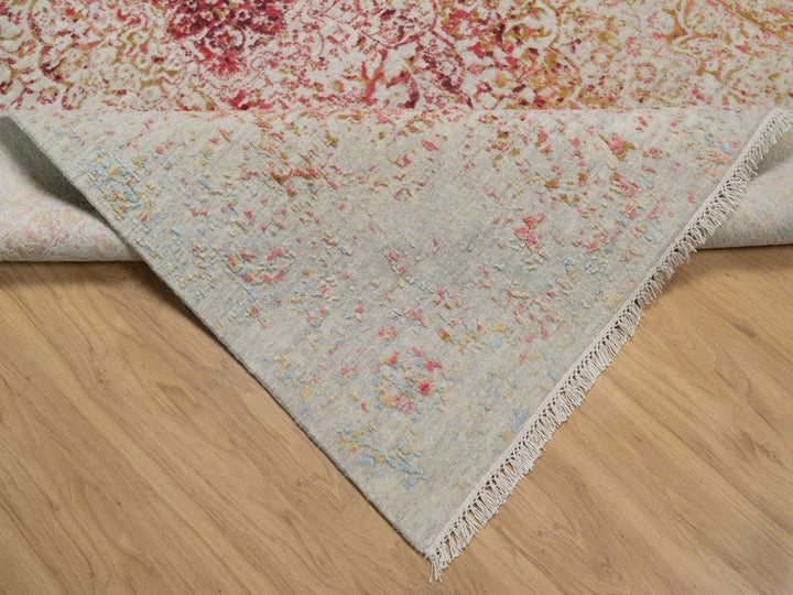 6'1" x 9'1" New Hand Knotted Pink Wool & Silk Rectangle Oriental Rug - MOA10291783
