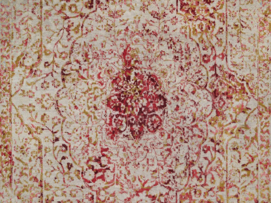 6'1" x 9'1" New Hand Knotted Pink Wool & Silk Rectangle Oriental Rug - MOA10291783
