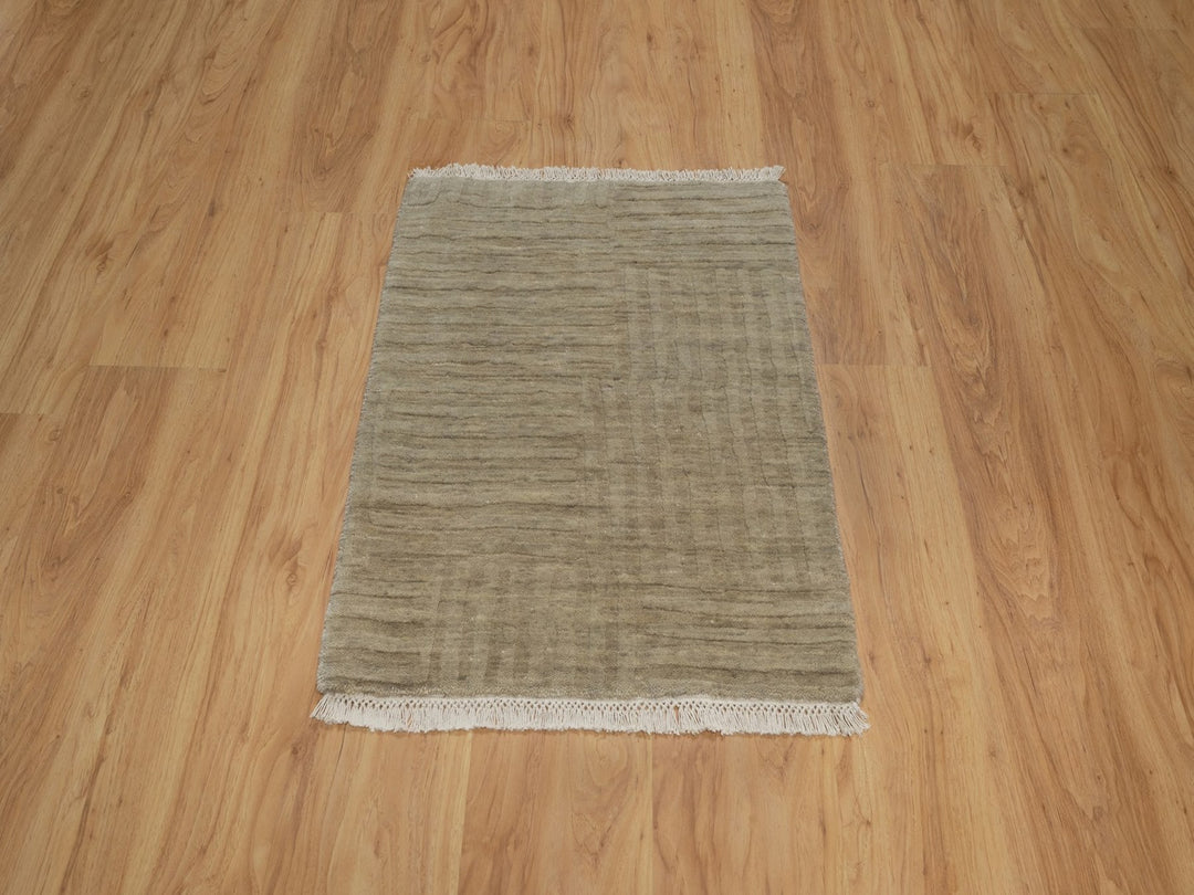 2'0" x 2'8" New Hand Loomed Beige Wool Rectangle Oriental Rug - MOA10291786