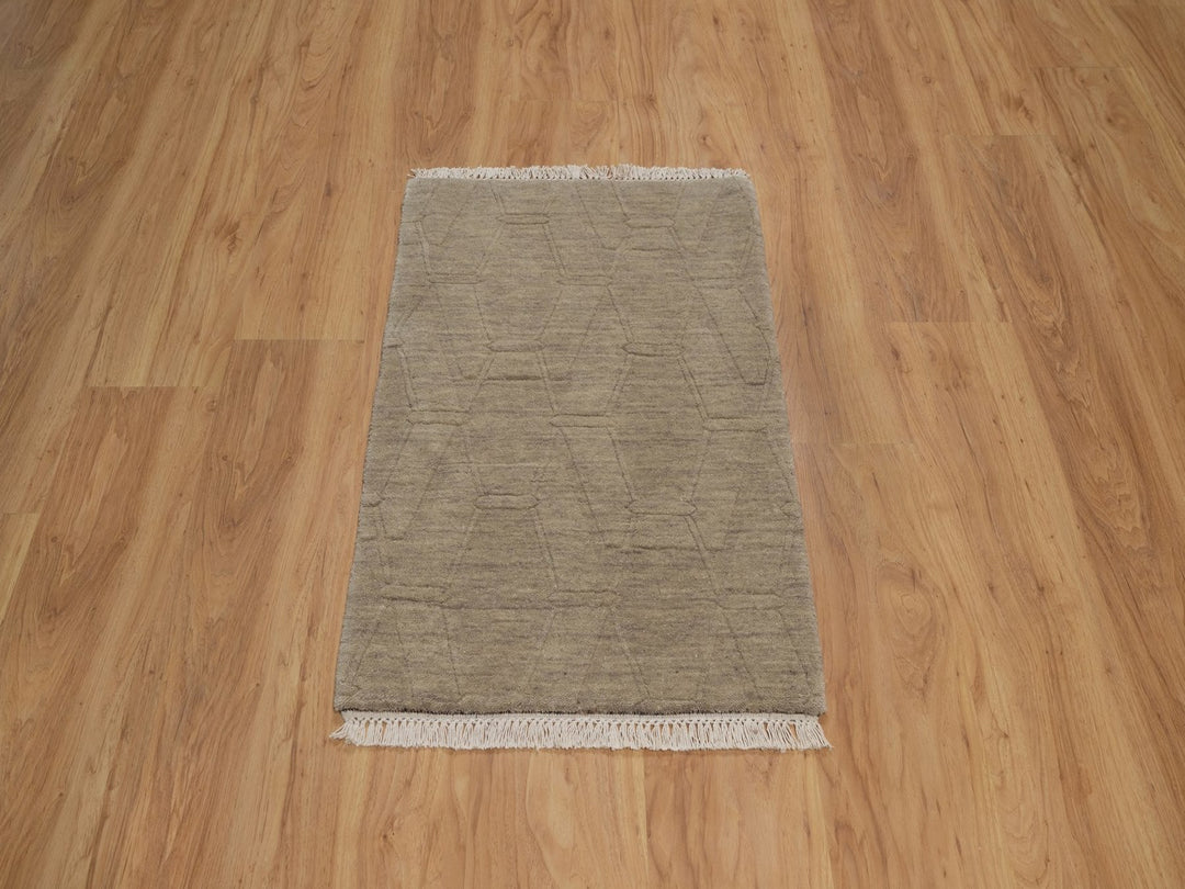 1'11" x 2'9" New Hand Loomed Brown Wool Rectangle Oriental Rug - MOA10291787