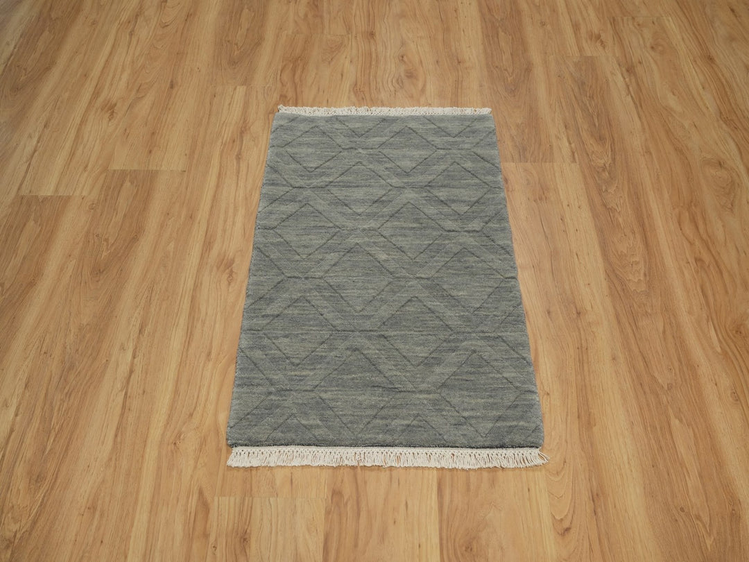 1'11" x 2'9" New Hand Loomed Grey Wool Rectangle Oriental Rug - MOA10291788
