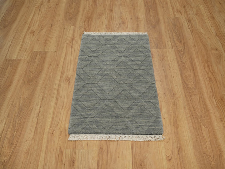 1'11" x 2'9" New Hand Loomed Grey Wool Rectangle Oriental Rug - MOA10291788