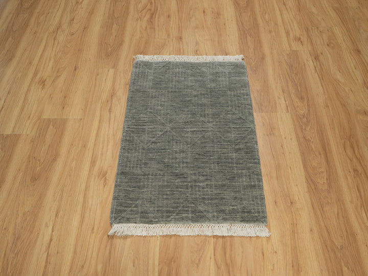 2'0" x 2'8" New Hand Loomed Green Wool Rectangle Oriental Rug - MOA10291789