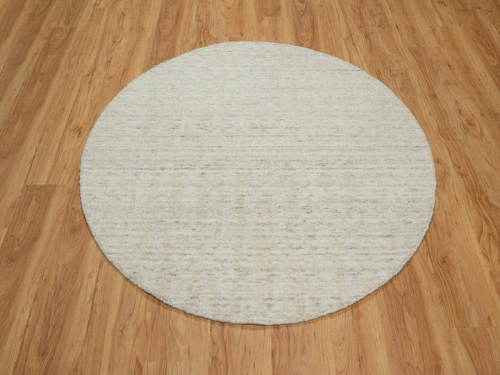 4'11" x 4'11" New Hand Loomed Ivory Wool Round Oriental Rug - MOA10291794