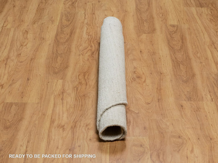 4'11" x 4'11" New Hand Loomed Ivory Wool Round Oriental Rug - MOA10291794