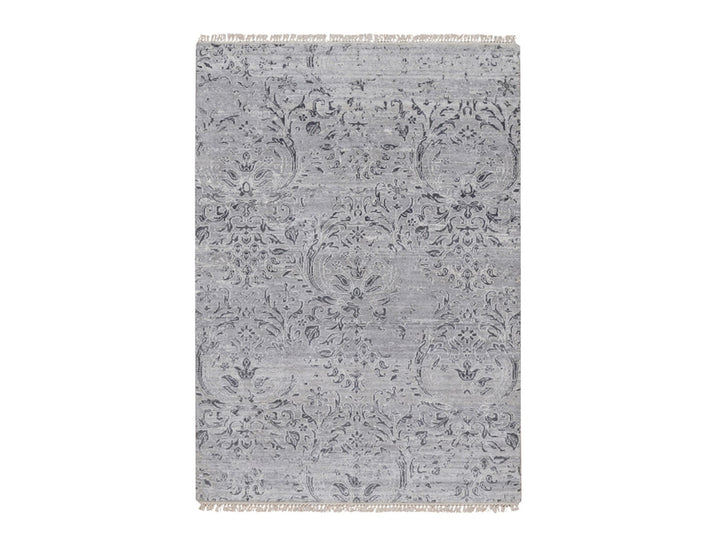 4'0" x 5'10" New Hand Knotted Grey Wool & Silk Rectangle Oriental Rug - MOA10291799