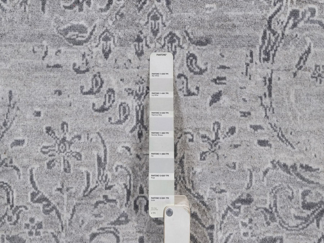 4'0" x 5'10" New Hand Knotted Grey Wool & Silk Rectangle Oriental Rug - MOA10291799