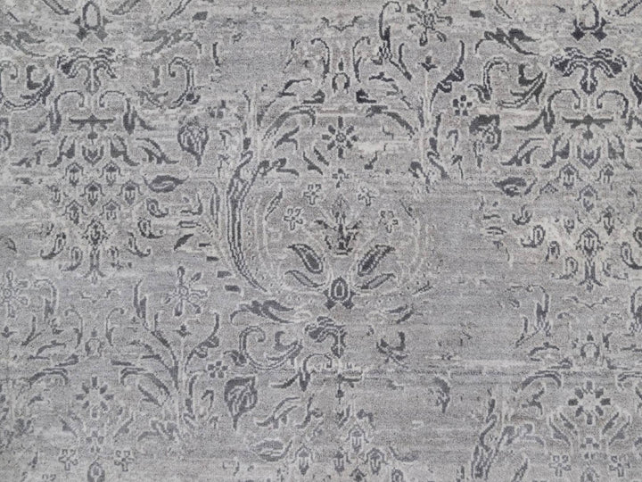 4'0" x 5'10" New Hand Knotted Grey Wool & Silk Rectangle Oriental Rug - MOA10291799