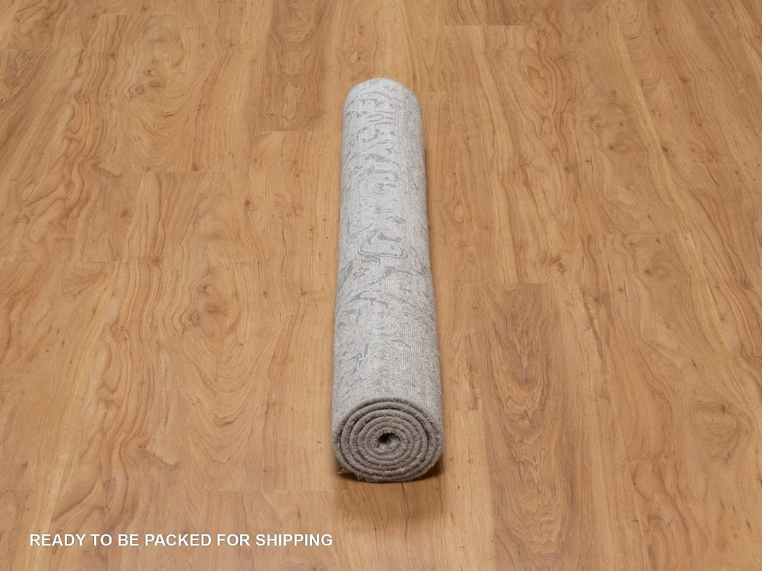 4'0" x 5'10" New Hand Knotted Grey Wool & Silk Rectangle Oriental Rug - MOA10291799