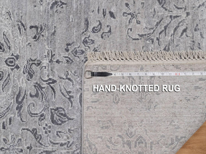 4'0" x 5'10" New Hand Knotted Grey Wool & Silk Rectangle Oriental Rug - MOA10291799