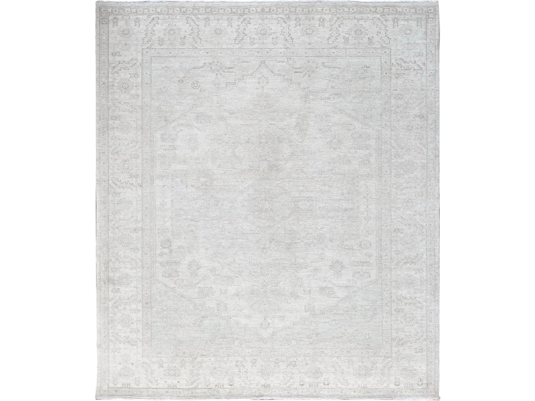 8'0" x 9'9" New Hand Knotted Ivory Wool Rectangle Oriental Rug - MOA102917