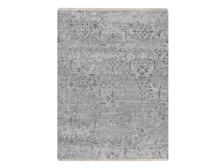 5'0" x 6'11" New Hand Knotted Grey Wool & Silk Rectangle Oriental Rug - MOA10291800