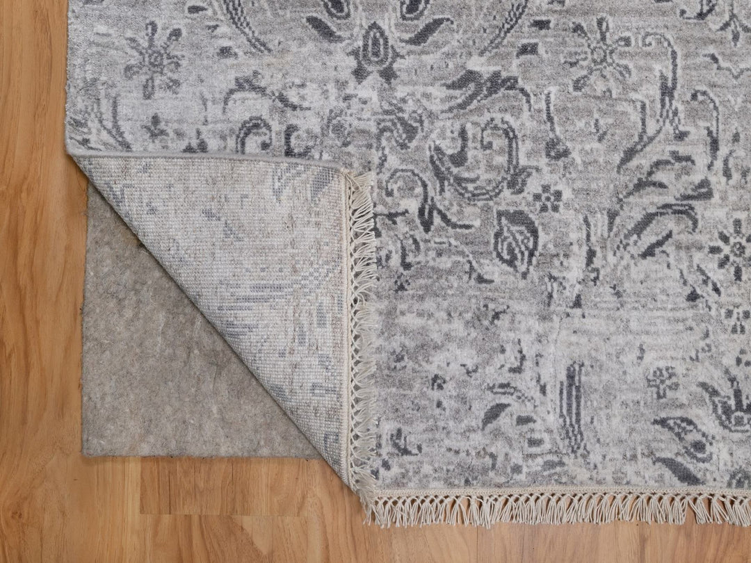 5'0" x 6'11" New Hand Knotted Grey Wool & Silk Rectangle Oriental Rug - MOA10291800
