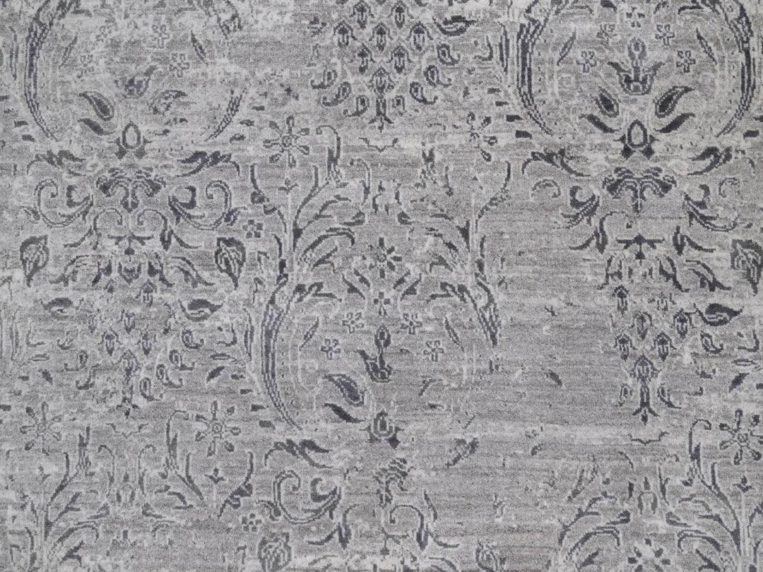 5'0" x 6'11" New Hand Knotted Grey Wool & Silk Rectangle Oriental Rug - MOA10291800