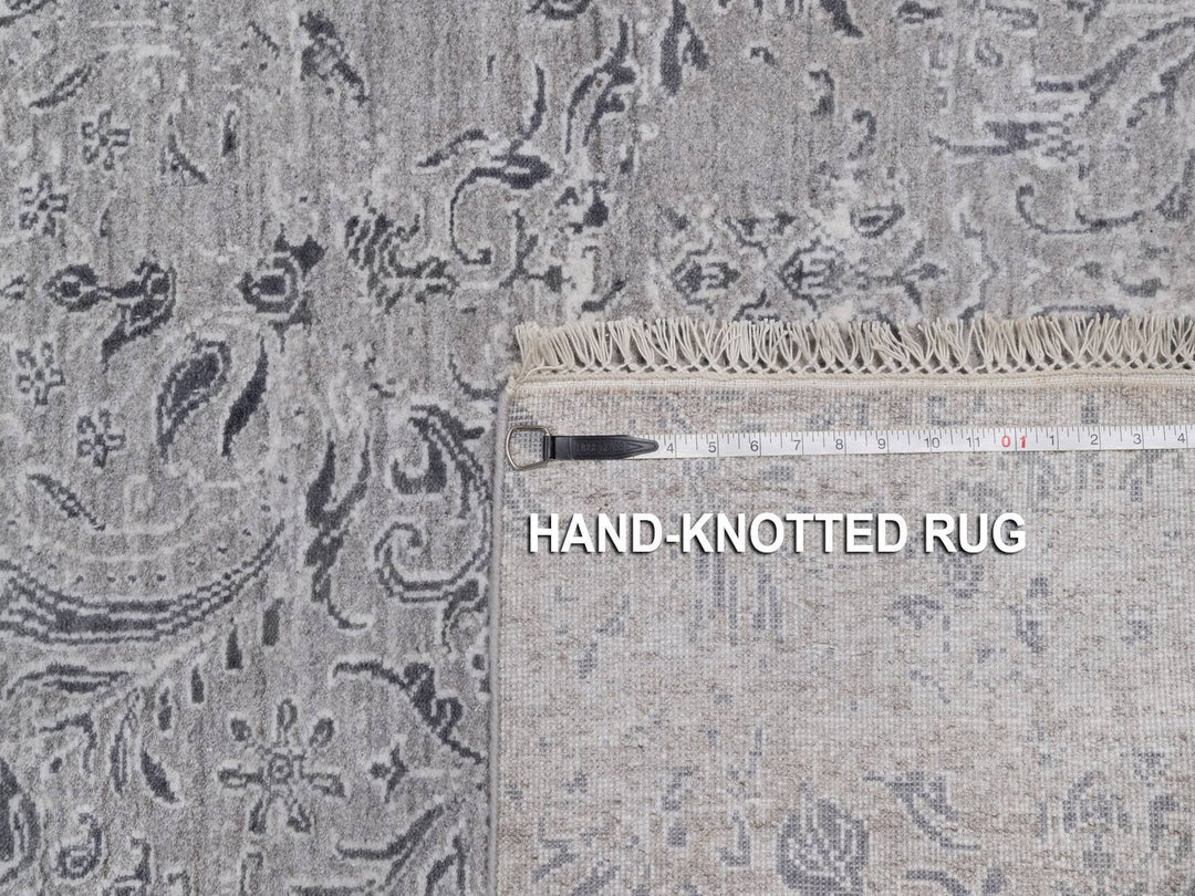 5'0" x 6'11" New Hand Knotted Grey Wool & Silk Rectangle Oriental Rug - MOA10291800