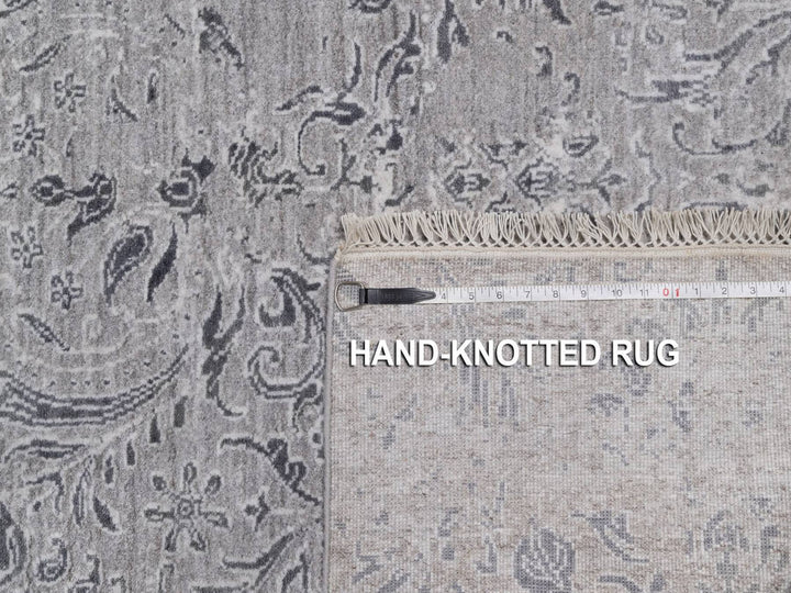 5'0" x 6'11" New Hand Knotted Grey Wool & Silk Rectangle Oriental Rug - MOA10291800