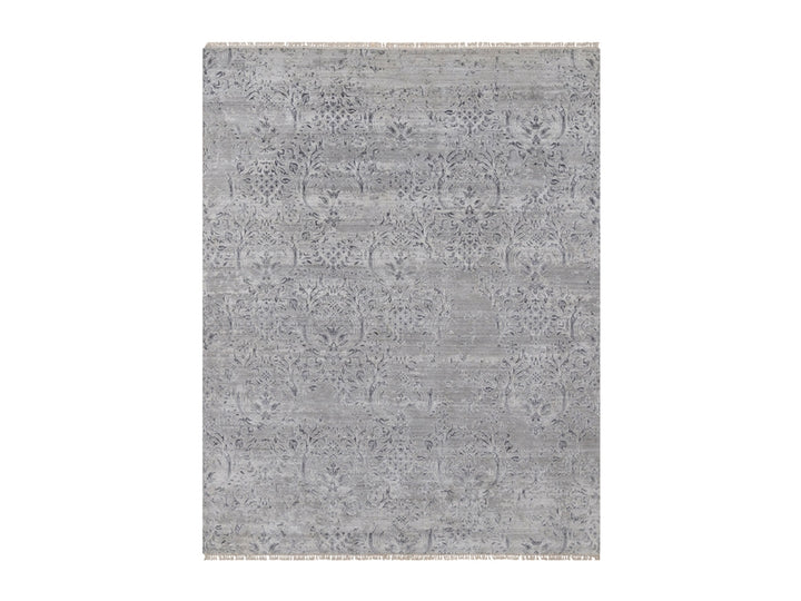 7'10" x 10'0" New Hand Knotted Grey Wool & Silk Rectangle Oriental Rug - MOA10291801