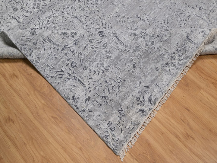 7'10" x 10'0" New Hand Knotted Grey Wool & Silk Rectangle Oriental Rug - MOA10291801