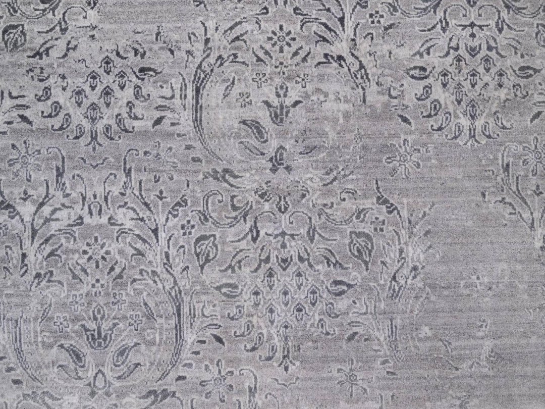 7'10" x 10'0" New Hand Knotted Grey Wool & Silk Rectangle Oriental Rug - MOA10291801
