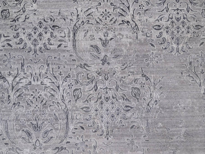 7'10" x 10'0" New Hand Knotted Grey Wool & Silk Rectangle Oriental Rug - MOA10291801