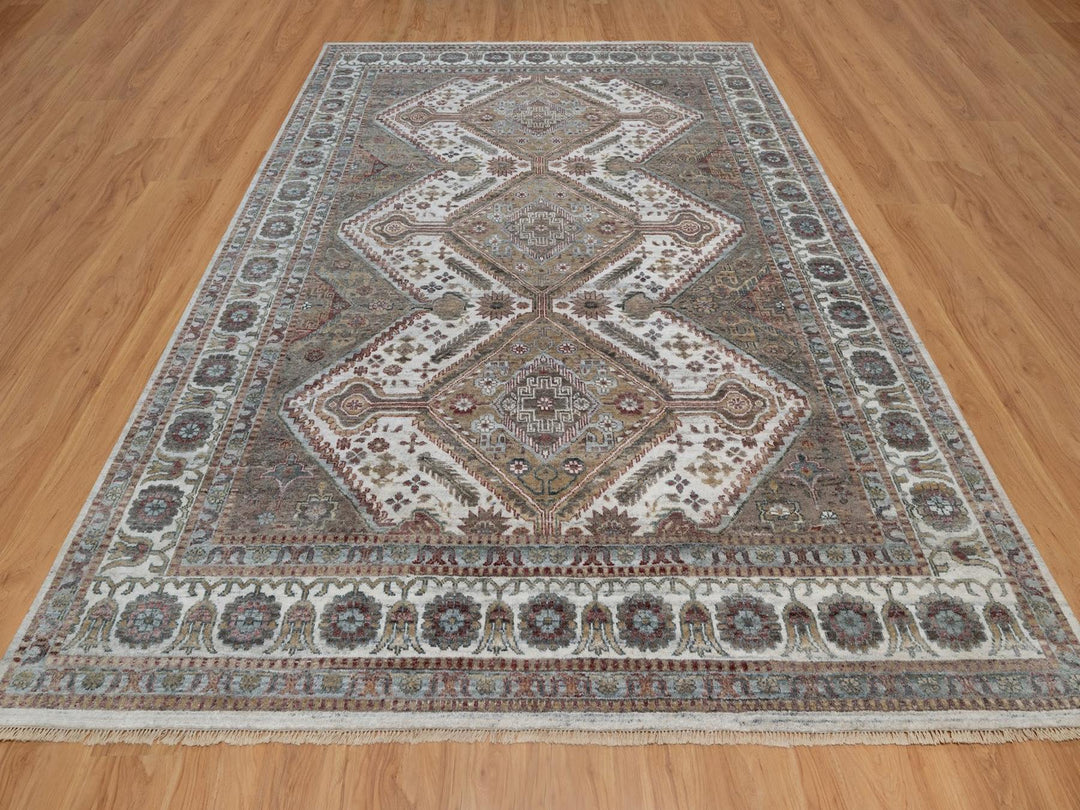 8'10" x 12'1" New Hand Knotted Ivory Wool Rectangle Oriental Rug - MOA10291802