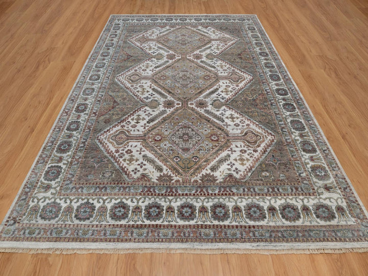 8'10" x 12'1" New Hand Knotted Ivory Wool Rectangle Oriental Rug - MOA10291802