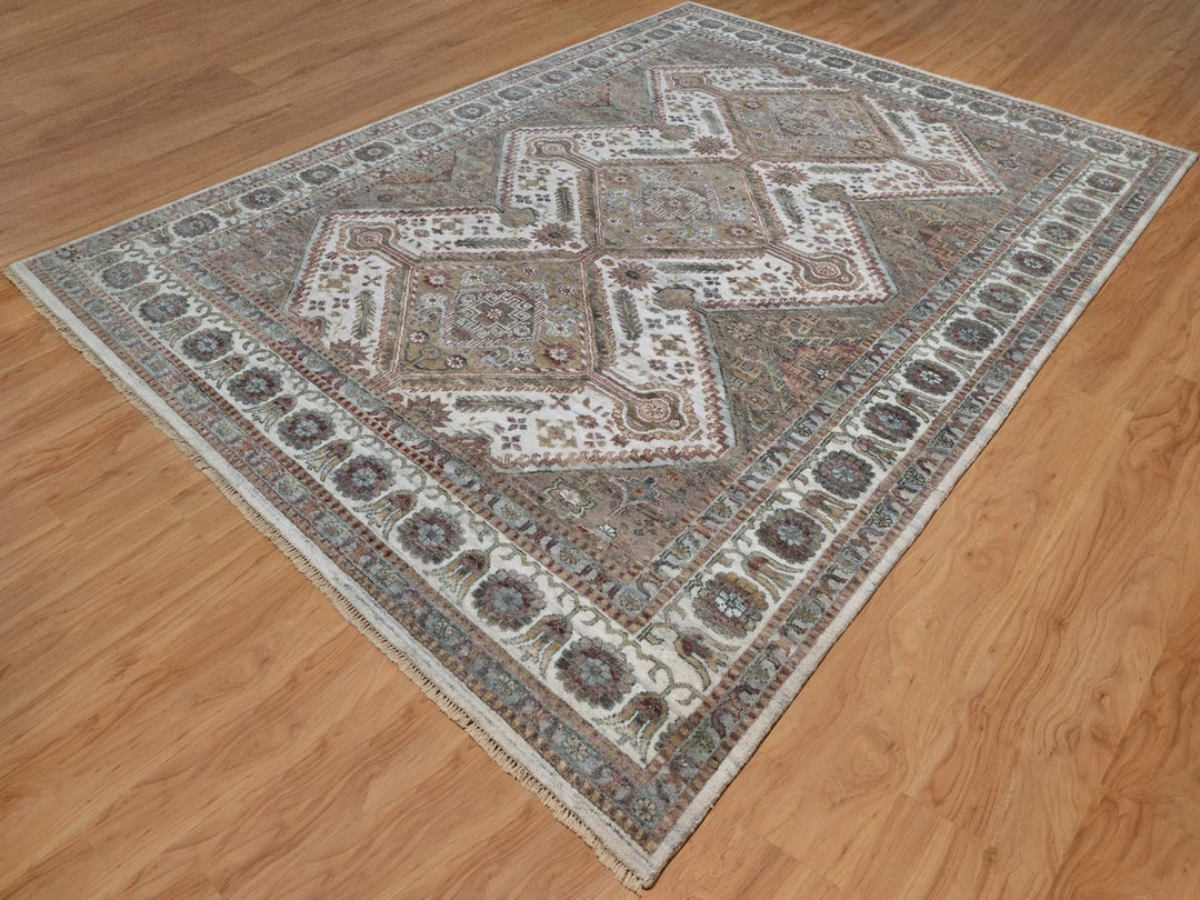 8'10" x 12'1" New Hand Knotted Ivory Wool Rectangle Oriental Rug - MOA10291802
