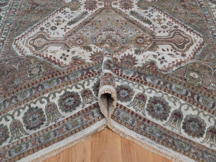 8'10" x 12'1" New Hand Knotted Ivory Wool Rectangle Oriental Rug - MOA10291802
