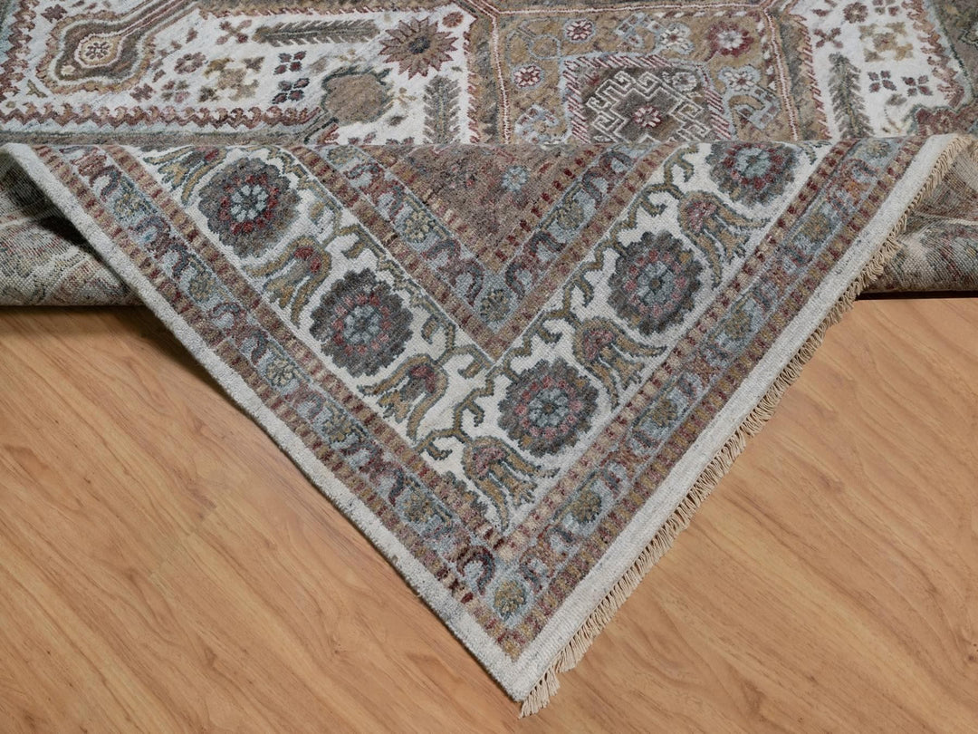 8'10" x 12'1" New Hand Knotted Ivory Wool Rectangle Oriental Rug - MOA10291802