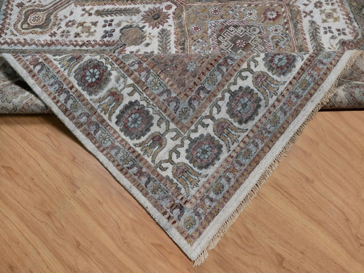 8'10" x 12'1" New Hand Knotted Ivory Wool Rectangle Oriental Rug - MOA10291802