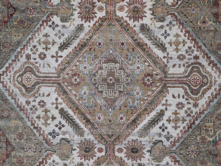 8'10" x 12'1" New Hand Knotted Ivory Wool Rectangle Oriental Rug - MOA10291802
