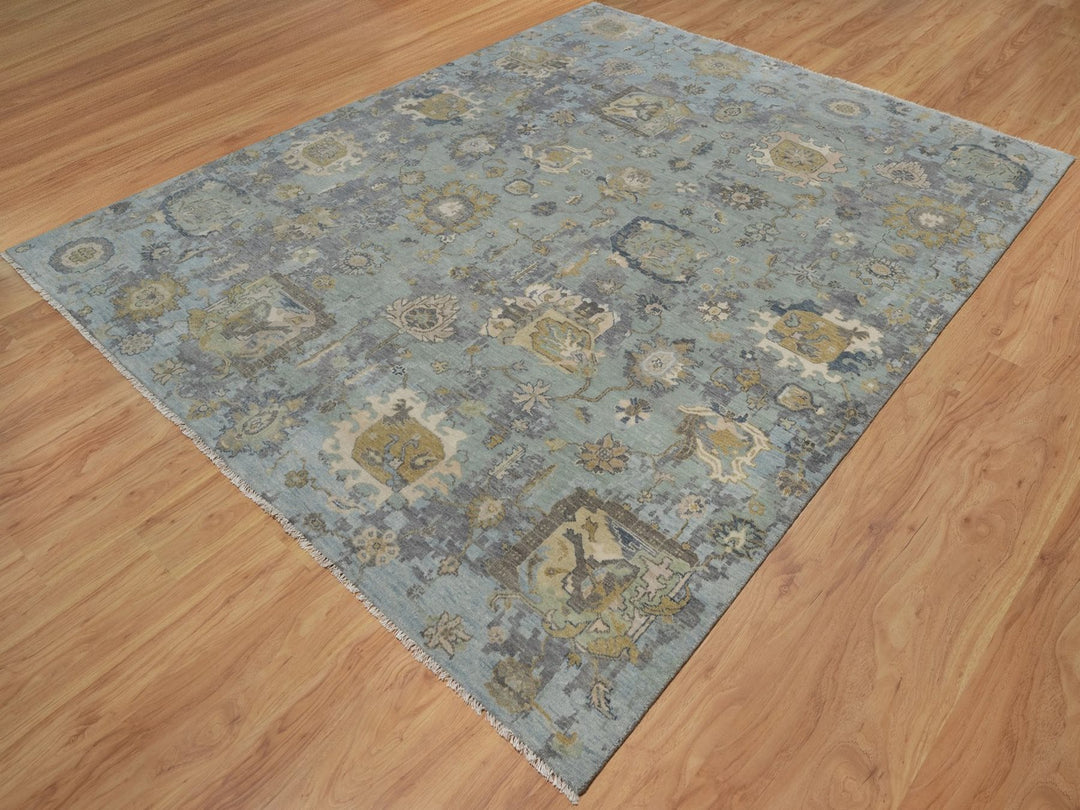 8'0" x 10'1" New Hand Knotted Green Wool Rectangle Oriental Rug - MOA10291803