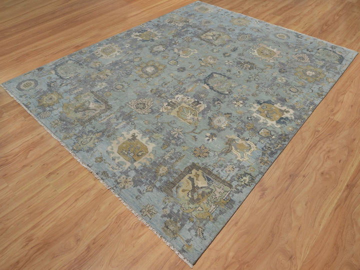 8'0" x 10'1" New Hand Knotted Green Wool Rectangle Oriental Rug - MOA10291803